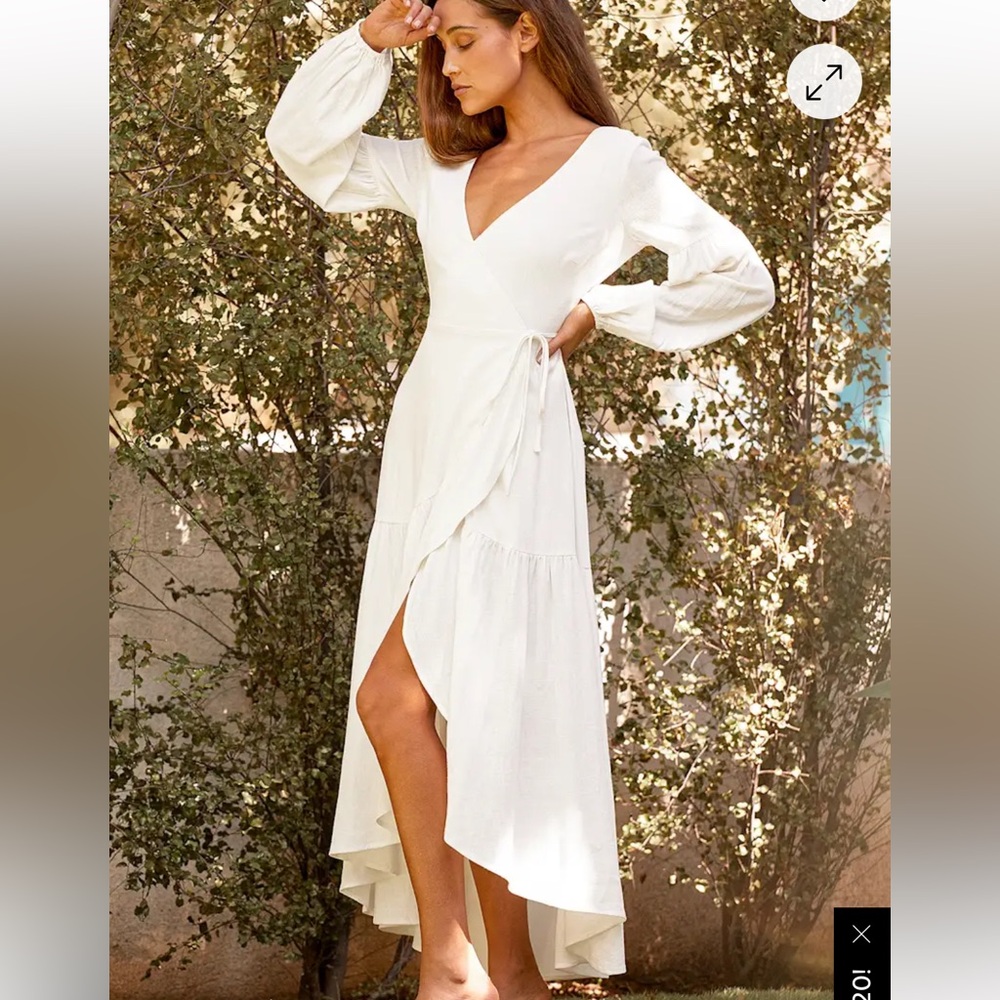 Lulu's Ivory Long Sleeve Wrap Dress